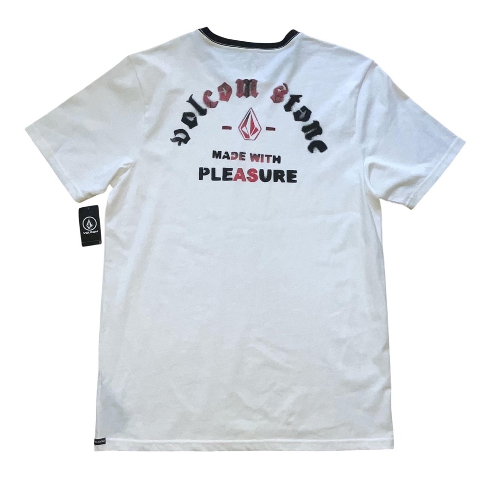 NWT Volcom Stone Ringer Shirt Mens M White Graphic Tee Retro Skate Surf Tee New